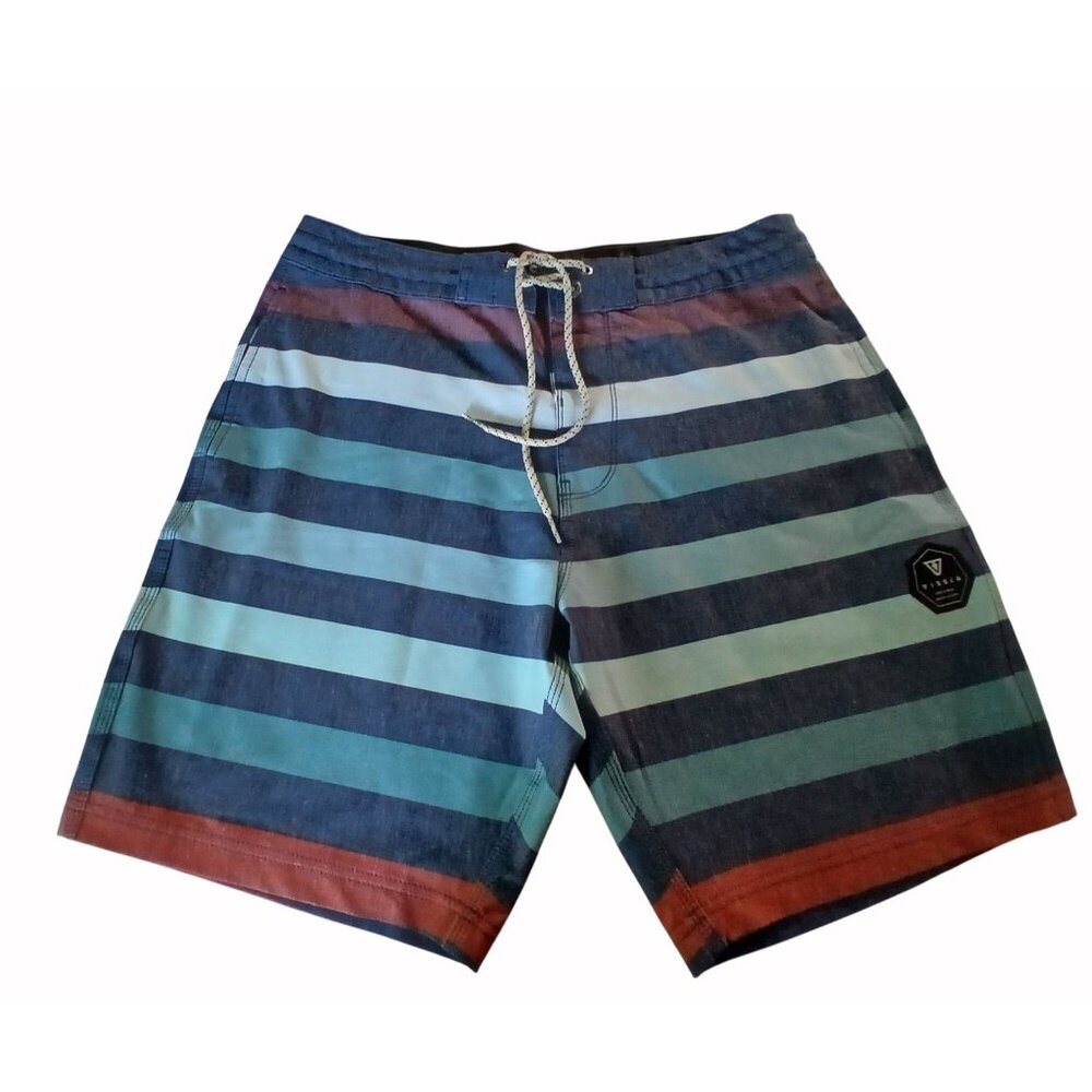 Vissla Mens Upcycled Boardshorts Size 32 Parallels Stripes Poly Hemp Swim Shorts - Picture 10 of 14